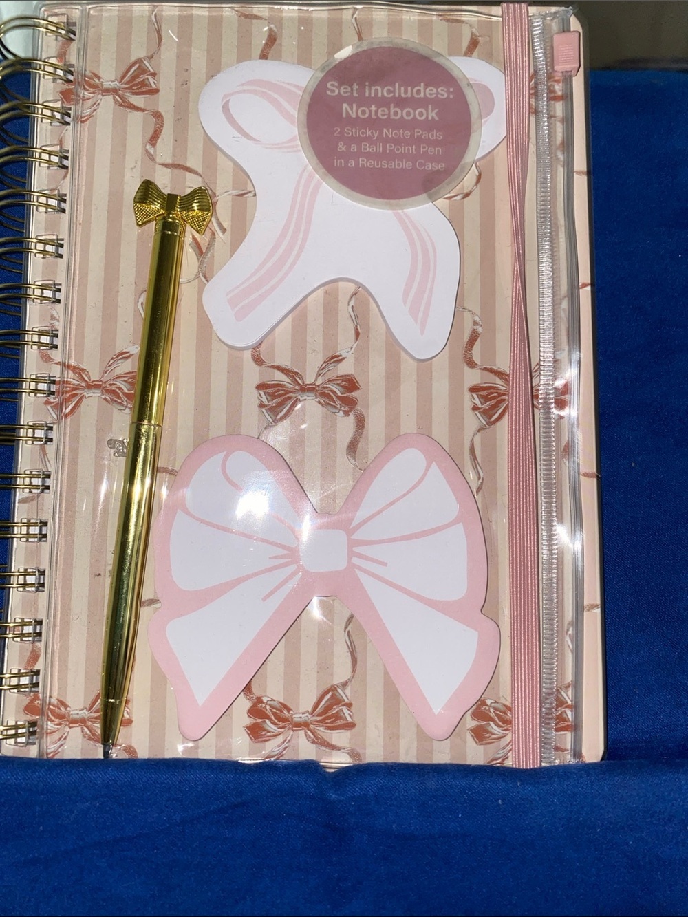 Pink Bow Spiral Notebook Set with Gold Pen